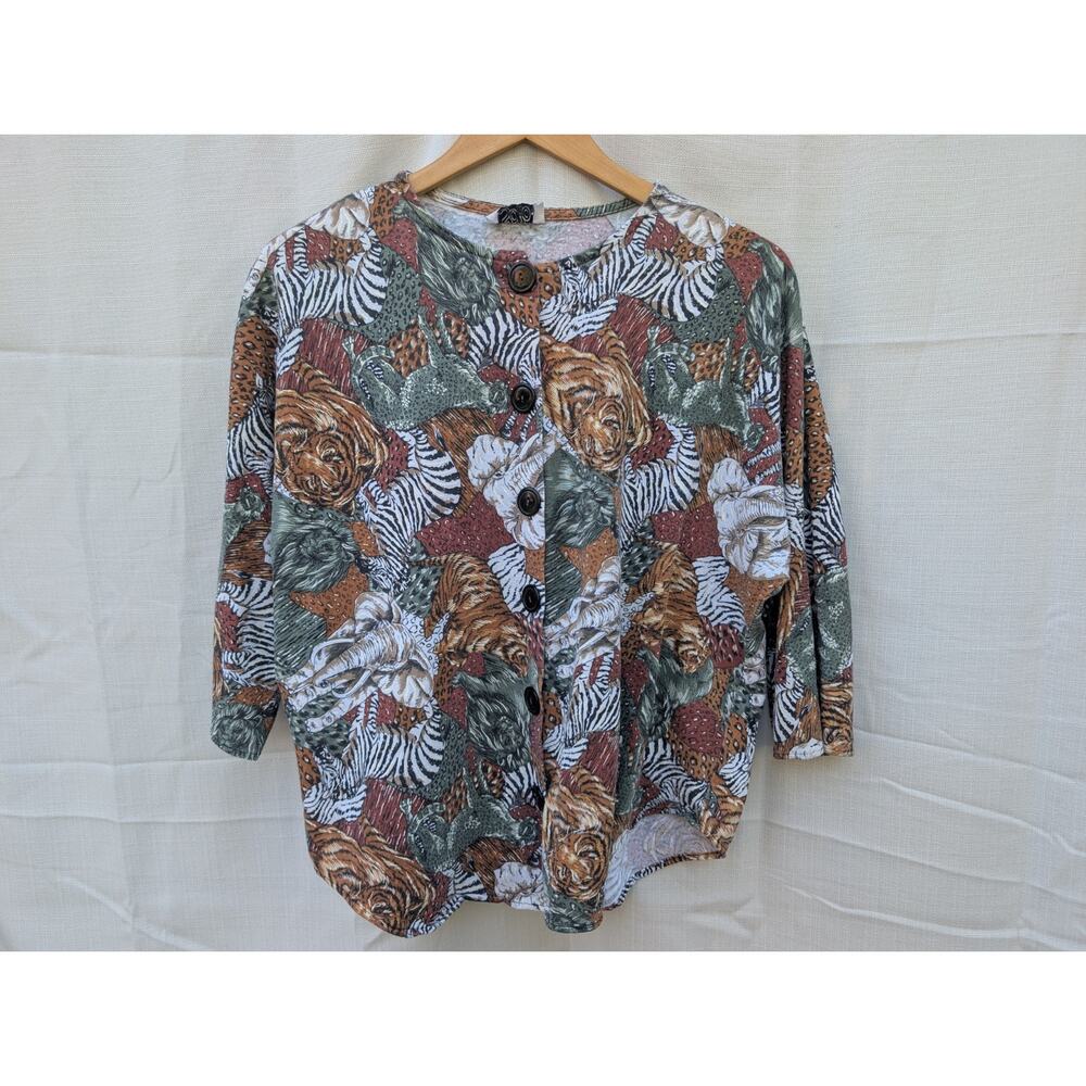 Soho Womens Vintage African Safari Button Up‎ Shirt M/L Half Sleeve Jungle 80s